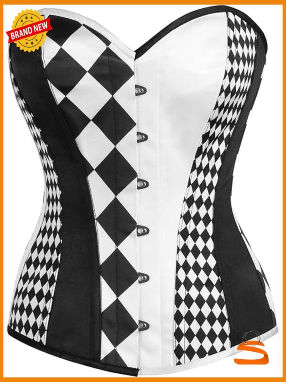 Fully Steel Boned Corset with Front Busk Closure Lace-Up Back